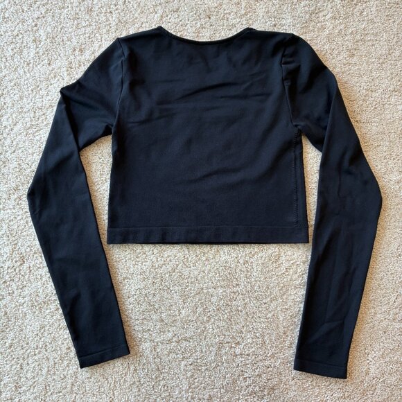 NWT B.Day Garage Open Front Crop Long-Sleeve Sleek Black Top Tee Shirt - Picture 5 of 9